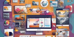 web designer working on a computer with creative design elements